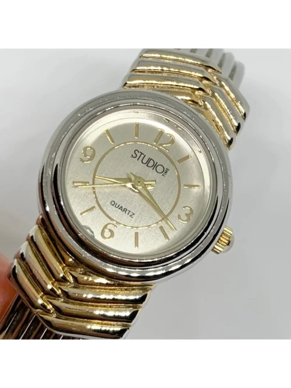 Studio women’s cuff bracelet watch two tone 23mm quartz analog 6.5” running